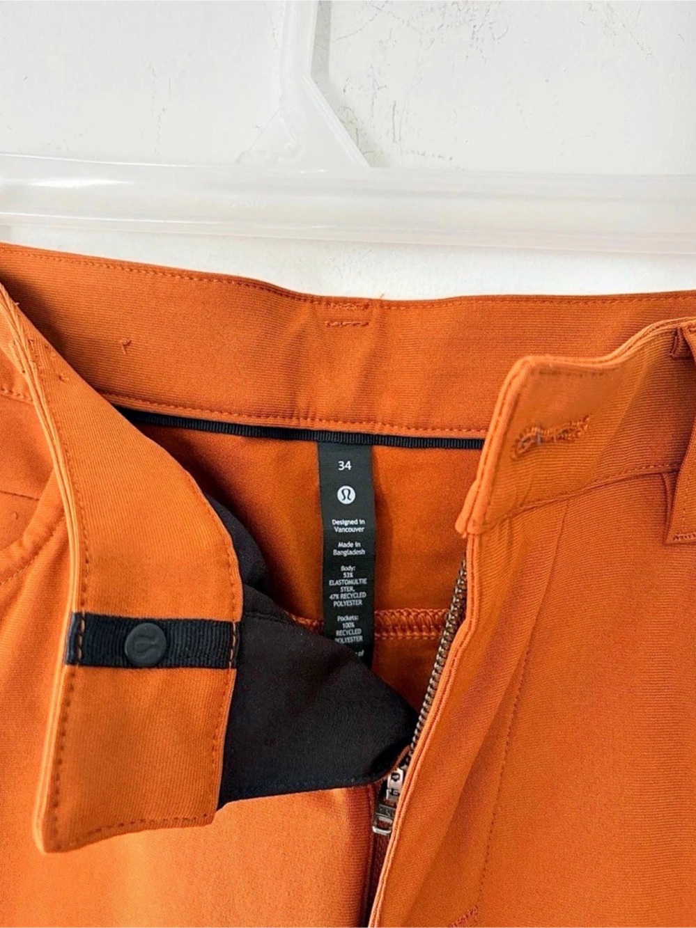 Lululemon ABC Slim Fit Performance Stretch Warpstreme Mens Orange Pants Size 34 - Picture 4 of 5